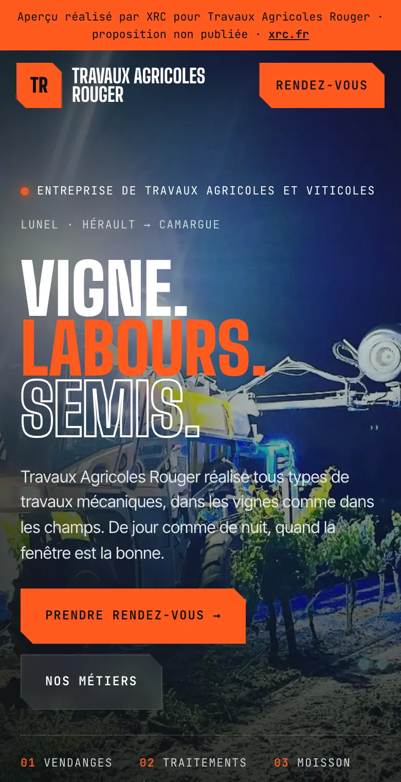 Site Travaux Agricoles Rouger, version mobile