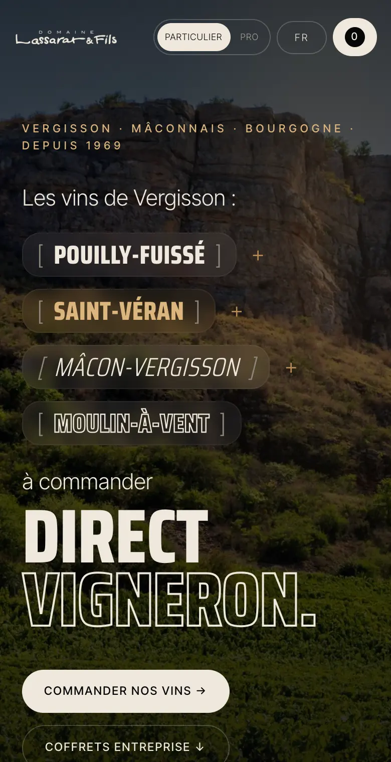 Site Domaine Lassarat, version mobile